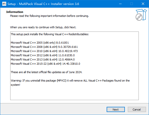 MultiPack Visual C++ Installer(VC++ 运行库集合包) v4.00