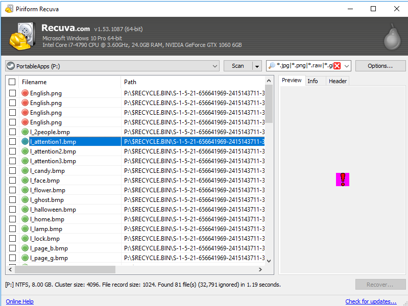 恢复被删除被格式化的数据 rcvPortable (Recuva) v1.54.120