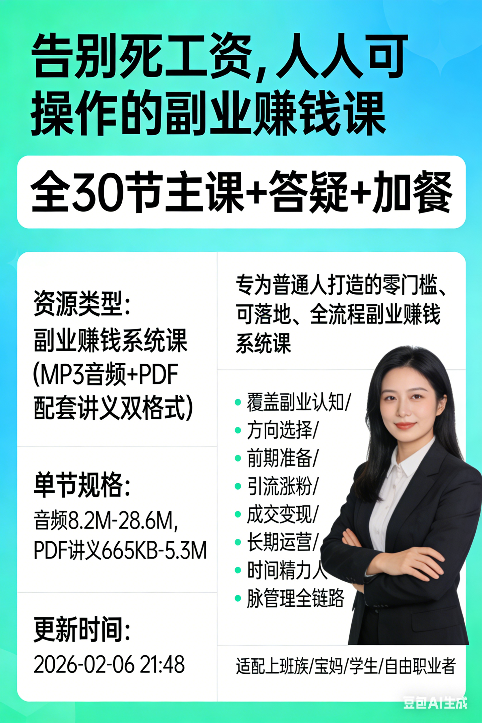 告别死工资，人人可操作的副业赚钱课（全30节主课+答疑+加餐）