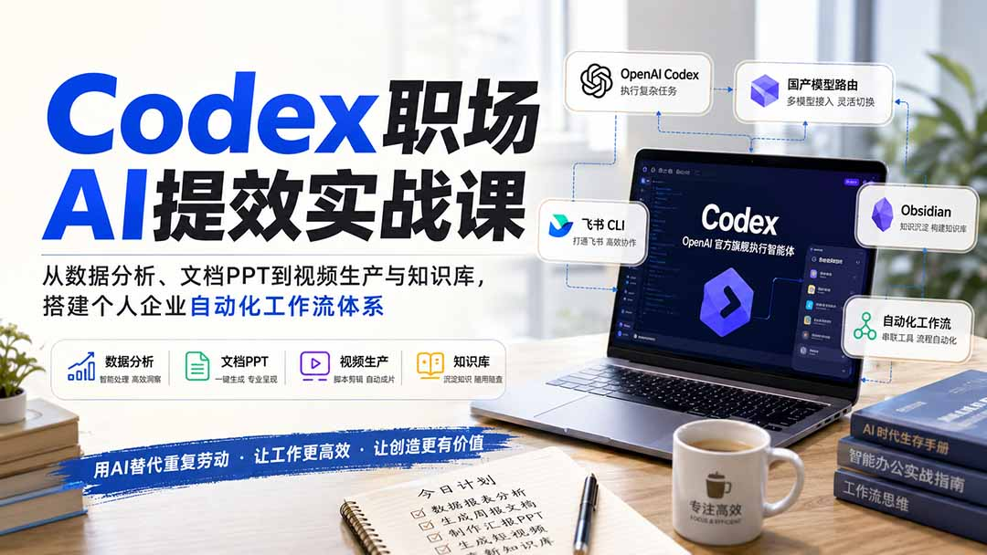 Codex职场AI提效实战课：从数据分析到视频，打造自动化工作流